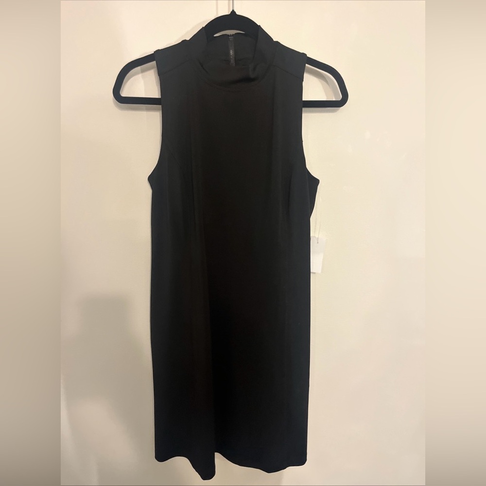Lou&Gray M Sleeveless Mock Neck Black Rayon/Spandex Knee Length Dress